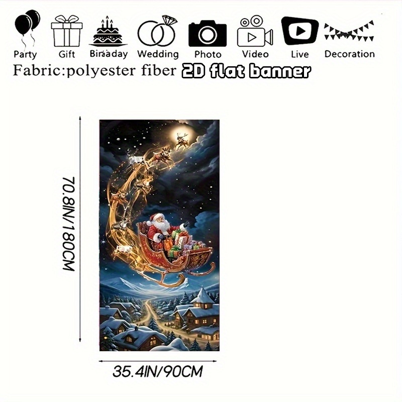 TEMU Banner de Puerta 2D, 1 Banner Duradero de Poliéster con Diseño de Santa, y Reno | Ideal para Celebraciones Invernales y Decoración de Porche |