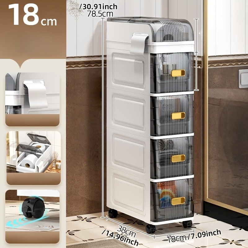 1pc Bathroom Cabinet, Restroom Storage Cabinet, Shelf, Toilet Side Floor-standing Multi-functional Lidded Storage Box