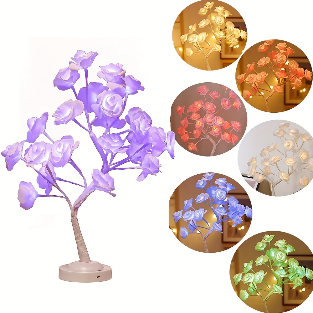 

16 Colors Rose Lamp Usb Operated, Led Flower Lights For Bedroom, Birthday Gift For Girl Kids Mother, Artificial Tree Lights, Valentine's Day, Room Decoration