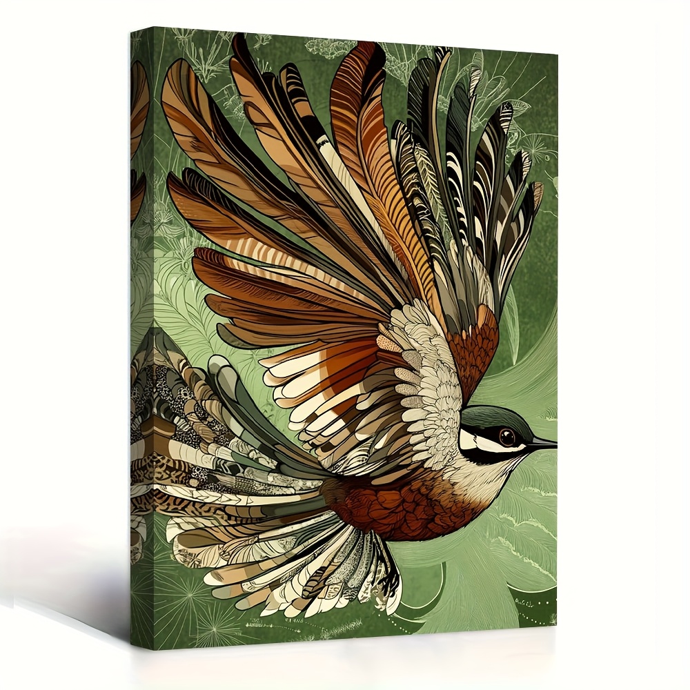 TEMU 2d Flat, 2d Flat, 2d Single Piece Of Bird Artwork From New Zealand, Featuring A Wooden Frame And Ready To Hang. It Showcases Vibrant Feather