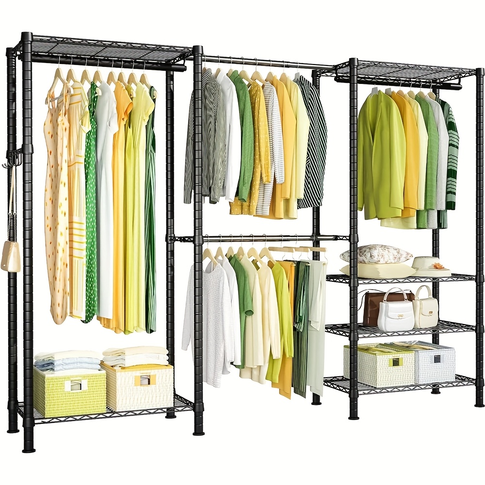 Image of 230 X 35 X 180cm, Heavy Duty Storage Rack, 19 Tube Extendable Metal Wardrobe Rack, Black Metal Clothes Hanger, Height Adjustable Rack Clothes Hanger, With A Load-bearing Capacity Of Up To 394kg