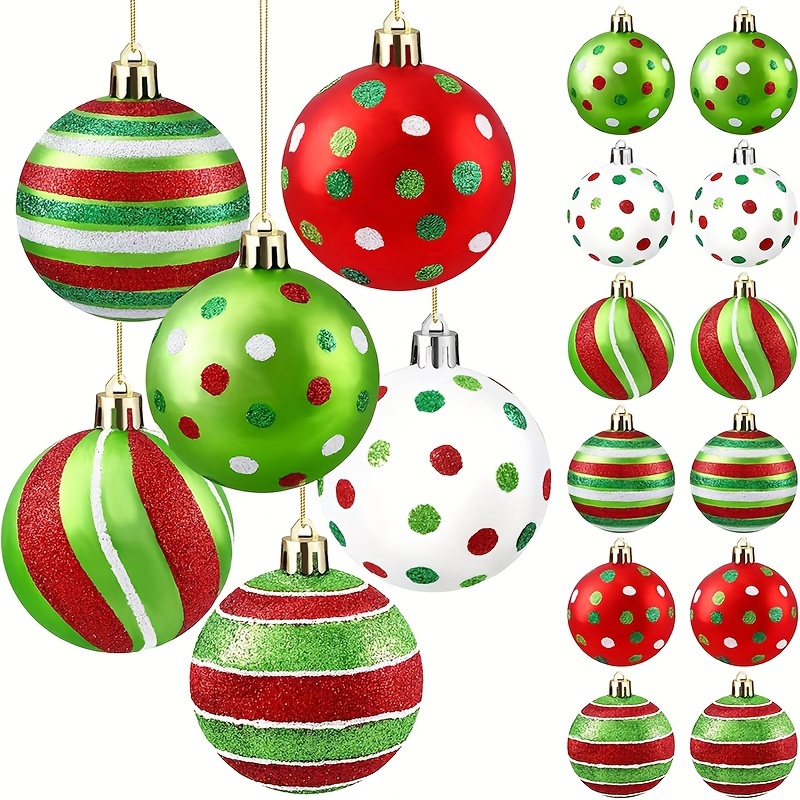 

12pcs Sparkling Christmas Ornaments - Red & Green Plastic Balls For Tree Decoration, Home & Holiday Party Decor, Christmas Decorations