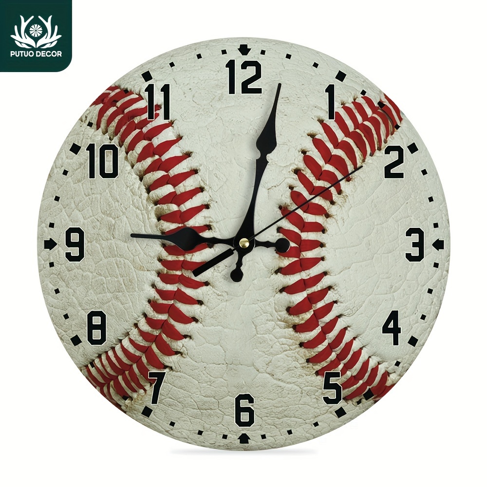 

Baseball-themed Silent Wooden Wall Clock - Round, Battery-powered Decor For Home, Office, Cafe & Bar