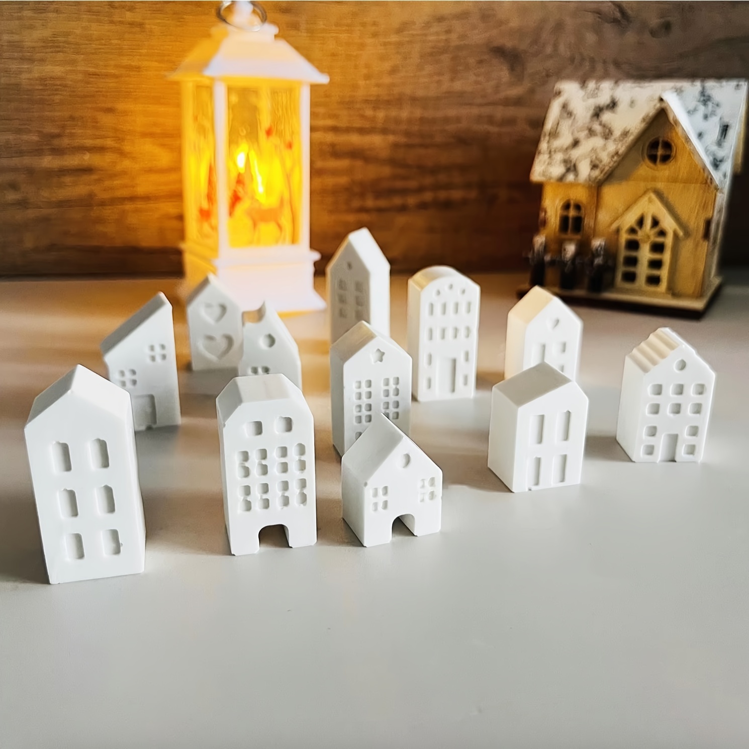 

12 Hole Small House Candle Mold Style House Silicone Mold Plaster Concrete Cement Mold Mold, 3d Decoration Silicone Mold