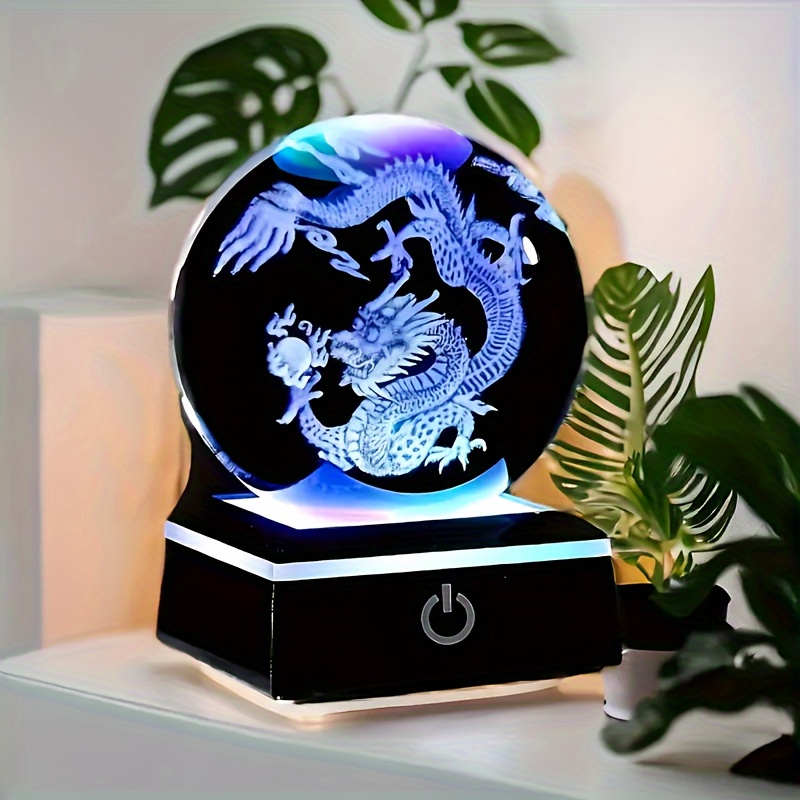 

Chinese Dragon Decor Gifts, Dragon Statue Figurines Stuff Decorations 3d Laser Halloween Crystal Balls For Paper Weights Glass Decor For Kids Gifts