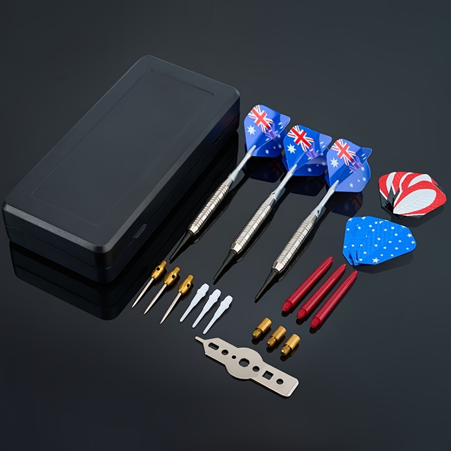 TEMU 3pcs 16g Silver-plated Iron Darts With Aluminum Shaft, 9pcs Dart Flights, Dart Box Tool Set