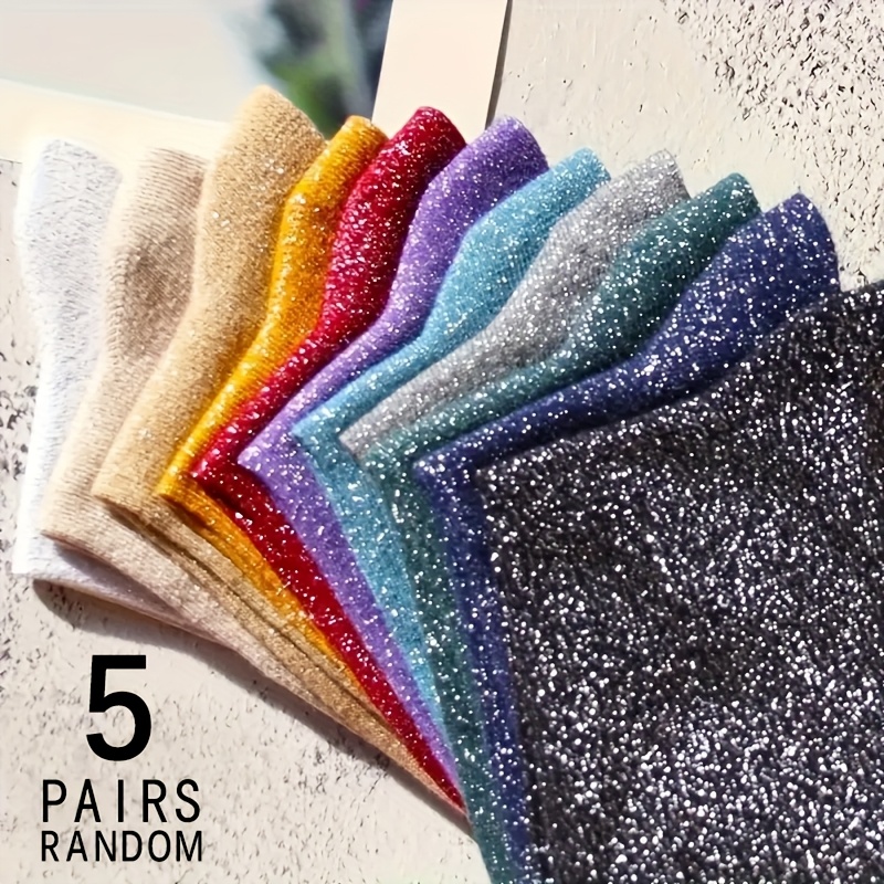 Image of 5-pack Random Color Teen Girl's Mid-calf Socks, Fashionable And Unique Sparkling Vertical Stripe Trendy Crew Length, For Teenager