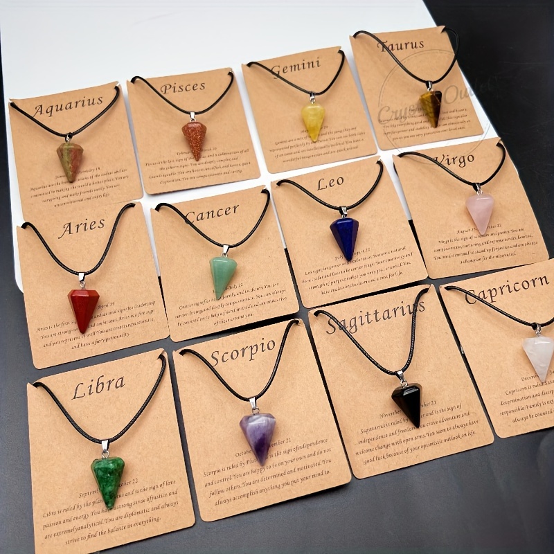 

12pcs/set Assorted Varieties Natural&synthetic Crystal Necklaces 12 Zodiac Constellation Cards