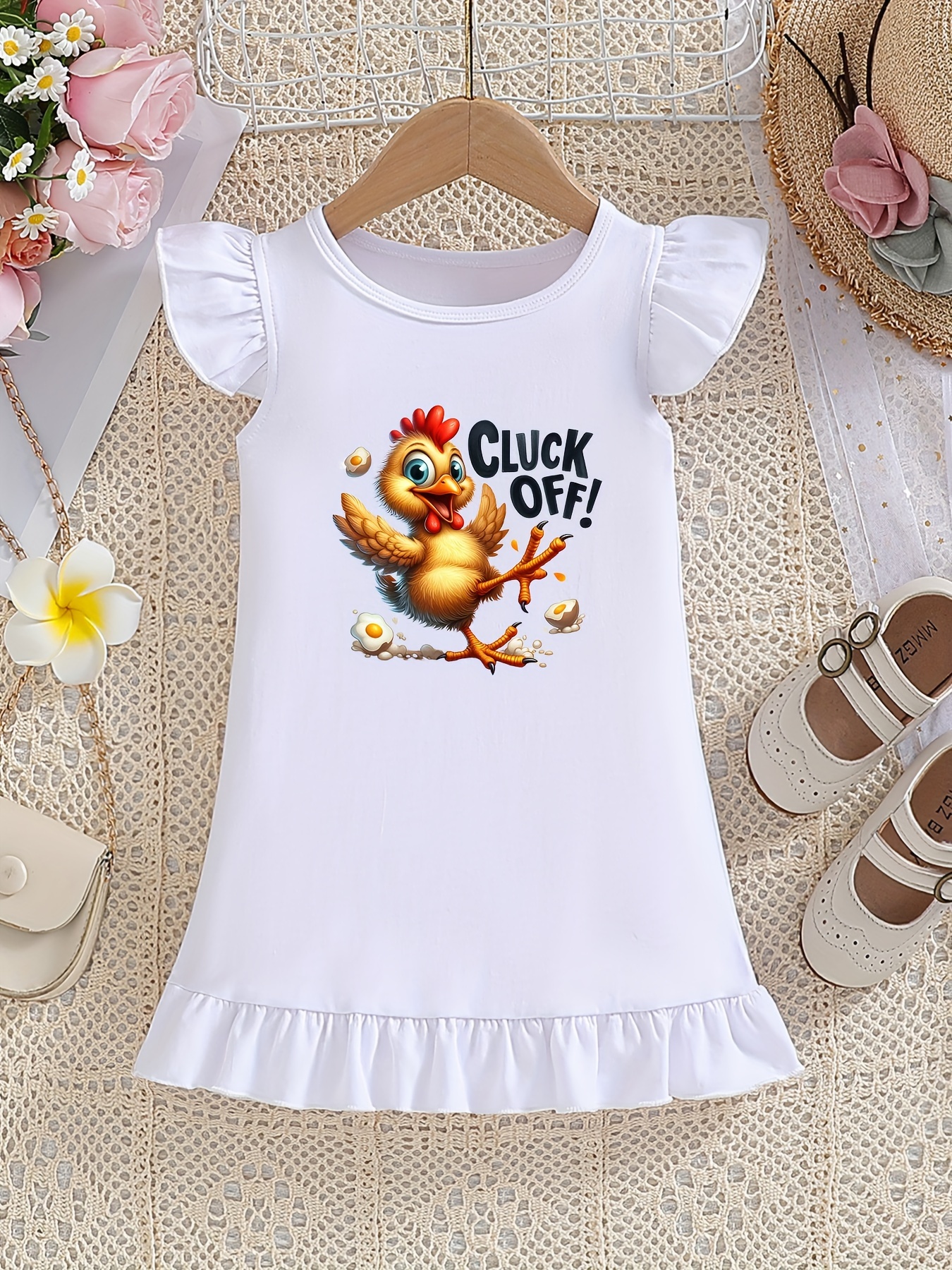 chicken design dress Farm Spring Chicken Print Girls Ruffle Dress 3