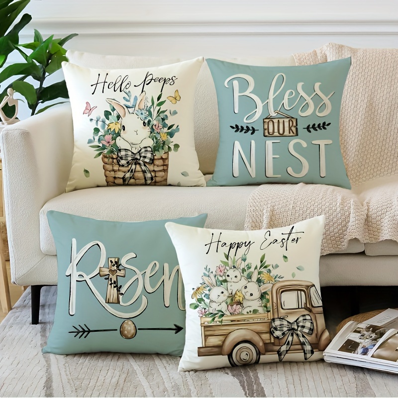 

4pcs Easter Rabbit Throw Pillow Cover Pillow Cases Decorative For Home Bedroom Sofa Pillowcases 18inchx18inch No Pillow Insert