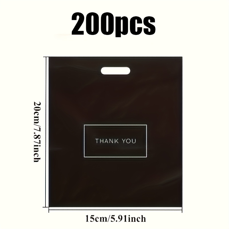 pack of 200 black pe plastic gift bags with thank you printed on them reusable tote bags for party favors clothing store packaging durable handbags for holiday gifts