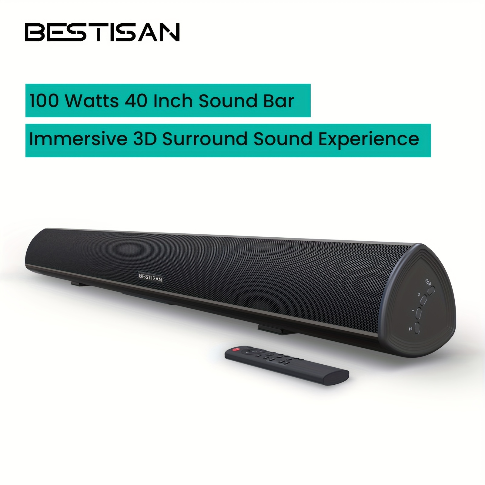 

Bestisan 100 Watt 40 Inch Tv Sound Bar, Home Theater System Wired Arc, Optical, Aux In, Aux Out And Speaker(bt 5.0, 105db, Dsp Audio, Bass Adjustable, Wall Mountable)