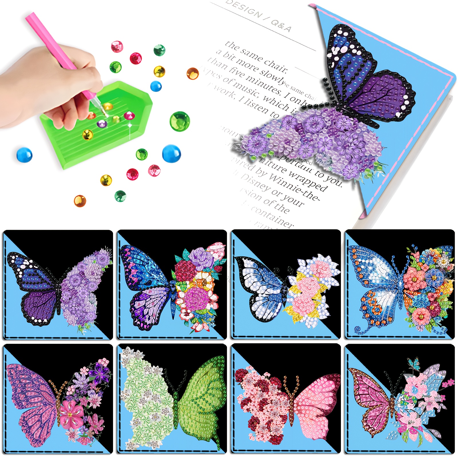 TEMU 8pcs, Corner Bookmark Making Kit, Pattern Diamond Painting Corner Bookmarks, Exquisite 5d Diamond Painting Corner Bookmark Set, Made Of Faux