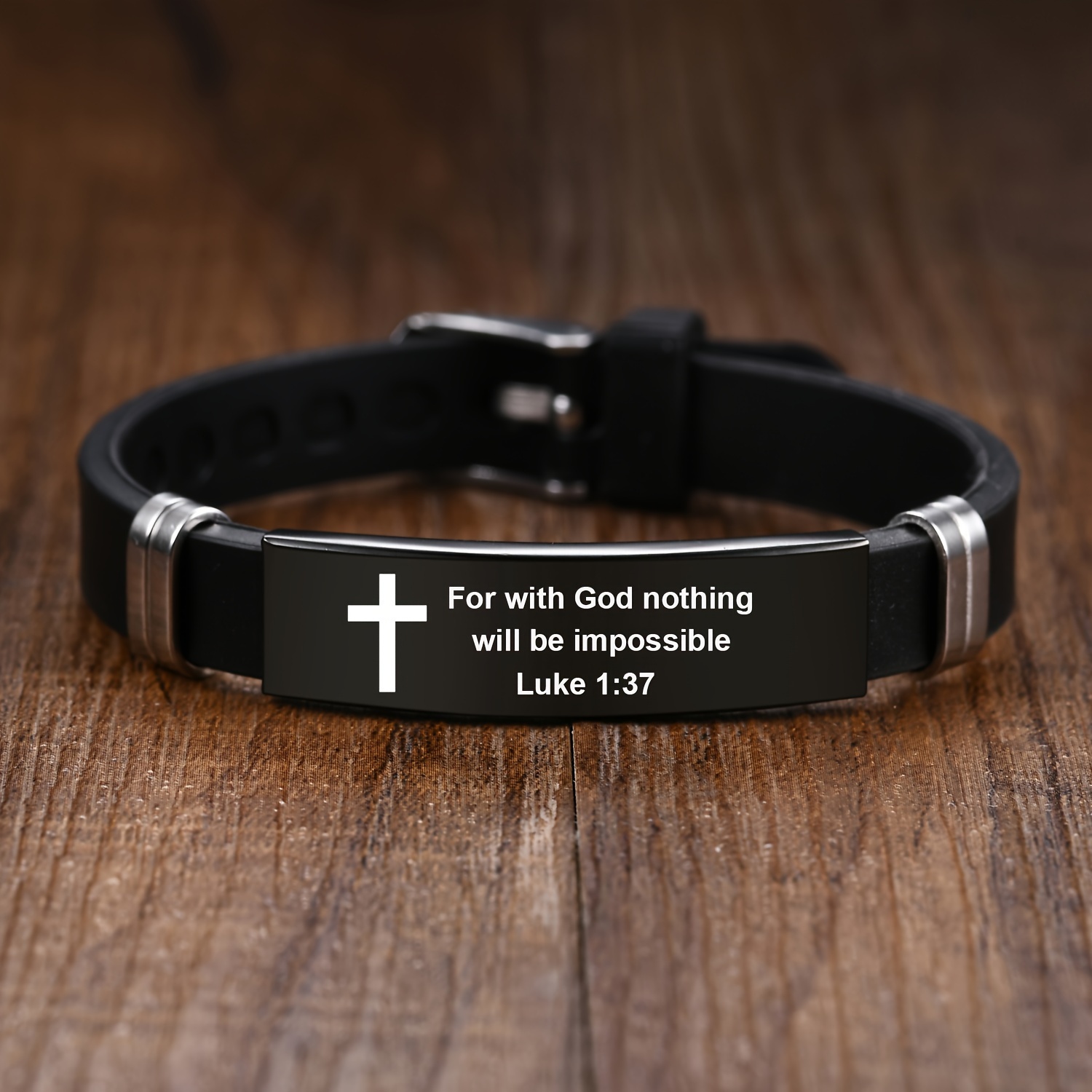 stainless steel bracelet black strap adjustable for with god 1 37 fashionable simple mens bracelet details 2