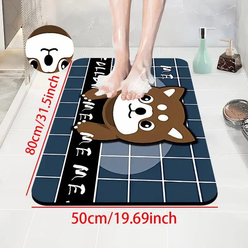1pc diatomite bath mat with adorable cartoon dog print design quick dry non slip absorbent floor mat soft and comfortable for bathroom shower laundry room bedroom doorway rv bathroom bathroom bath matts for bathroom non slip bathtub mat bathroom mat long chenille bath mat bedroom floor mat doorway mat decorative bath cute soft chenille texture absorbent fabric floor pad pet lovers Product details 6