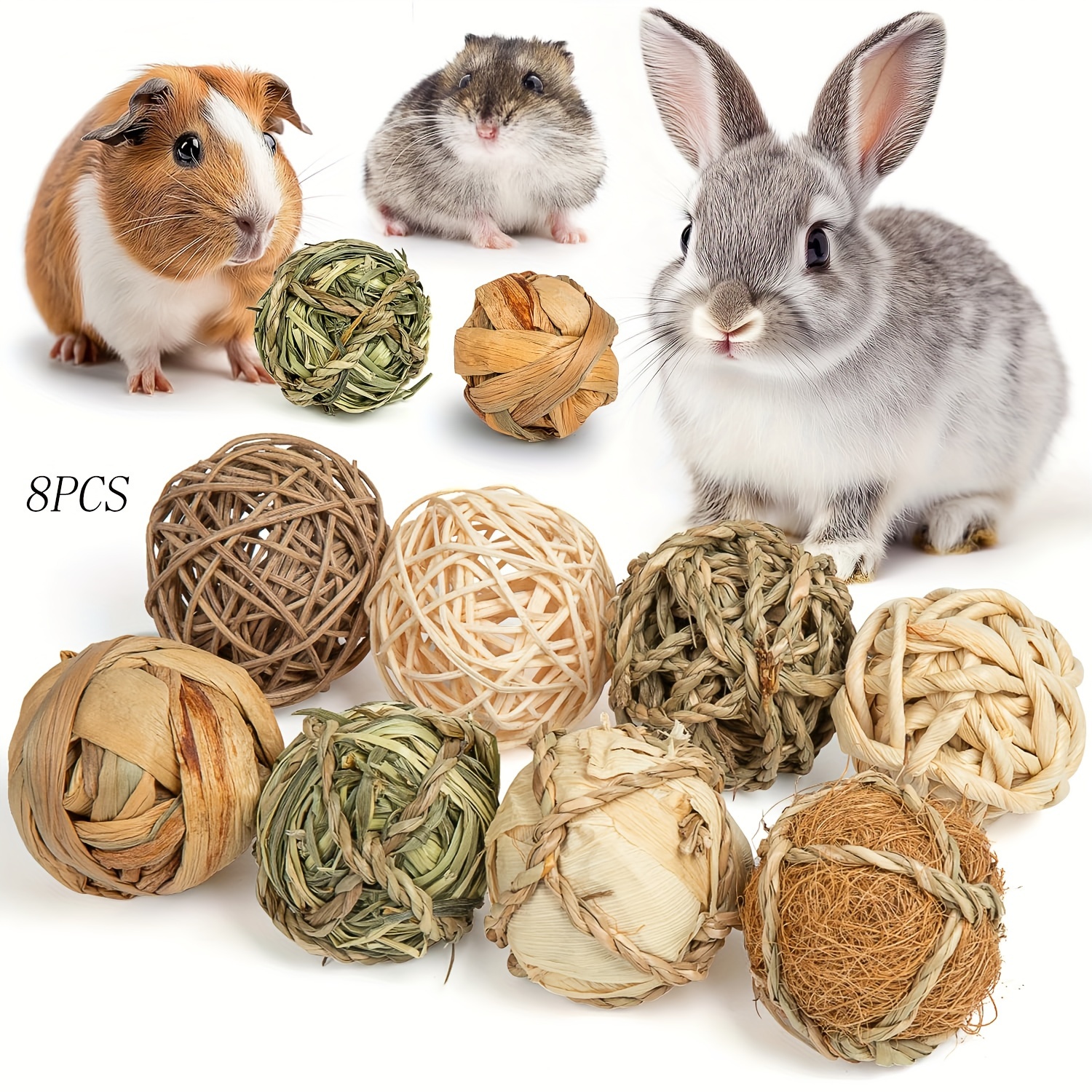 

8pcs Chew Toys For Rabbits & Small Pets - For Dental Health, Ideal For Guinea Pigs, , , Mice, Toys For Small Animals, Bunny