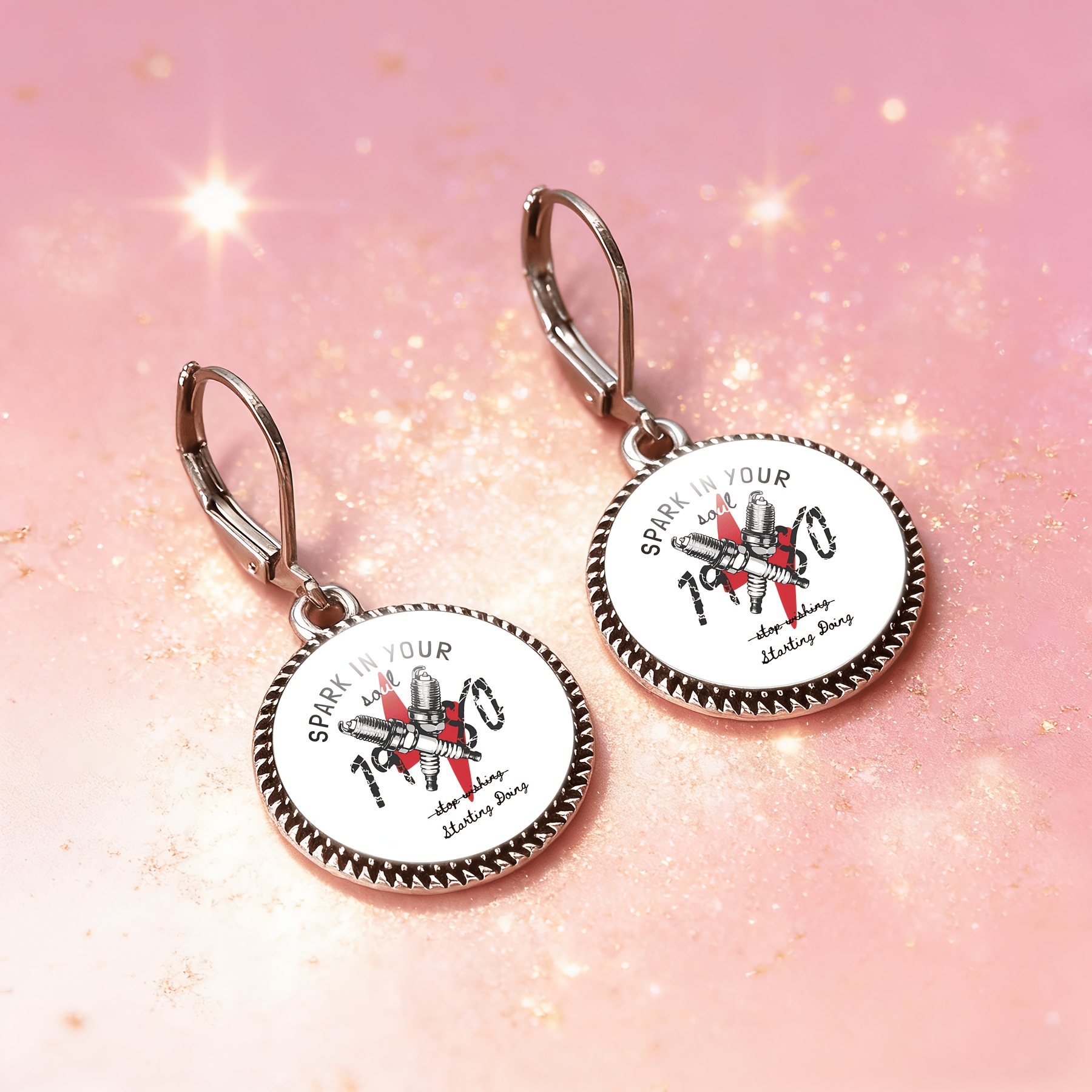 3pcs Spark Plug Pattern Necklace Earring Set for Women