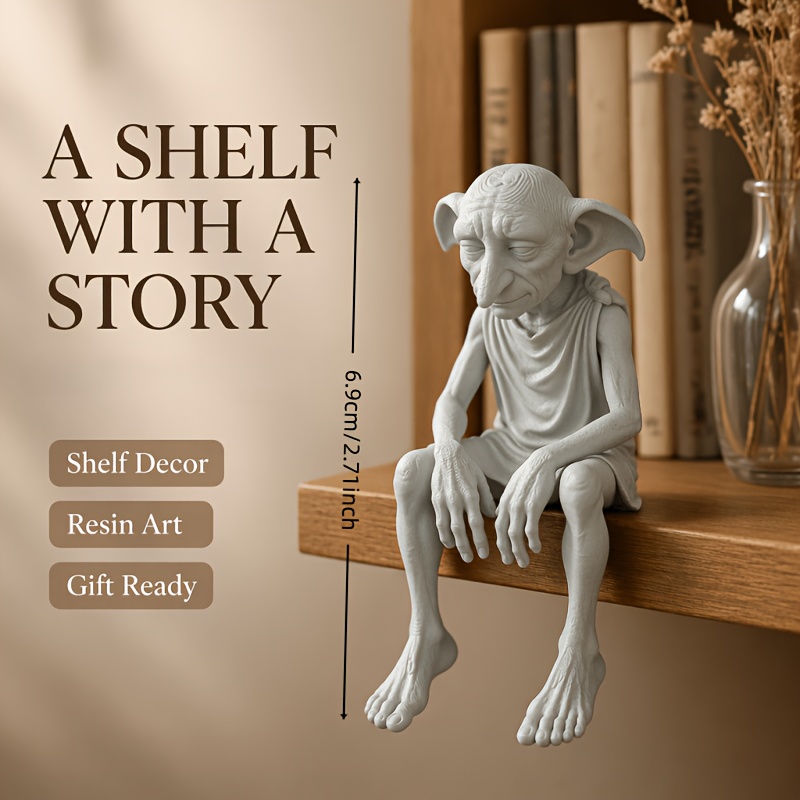TEMU Wb Official Harry Potter Dobby Statue - Pvc Collectible Figure With Iconic Dobby Suitable For Bookshelf, Desktop & Shelf Decor, Chibi Elf Gift