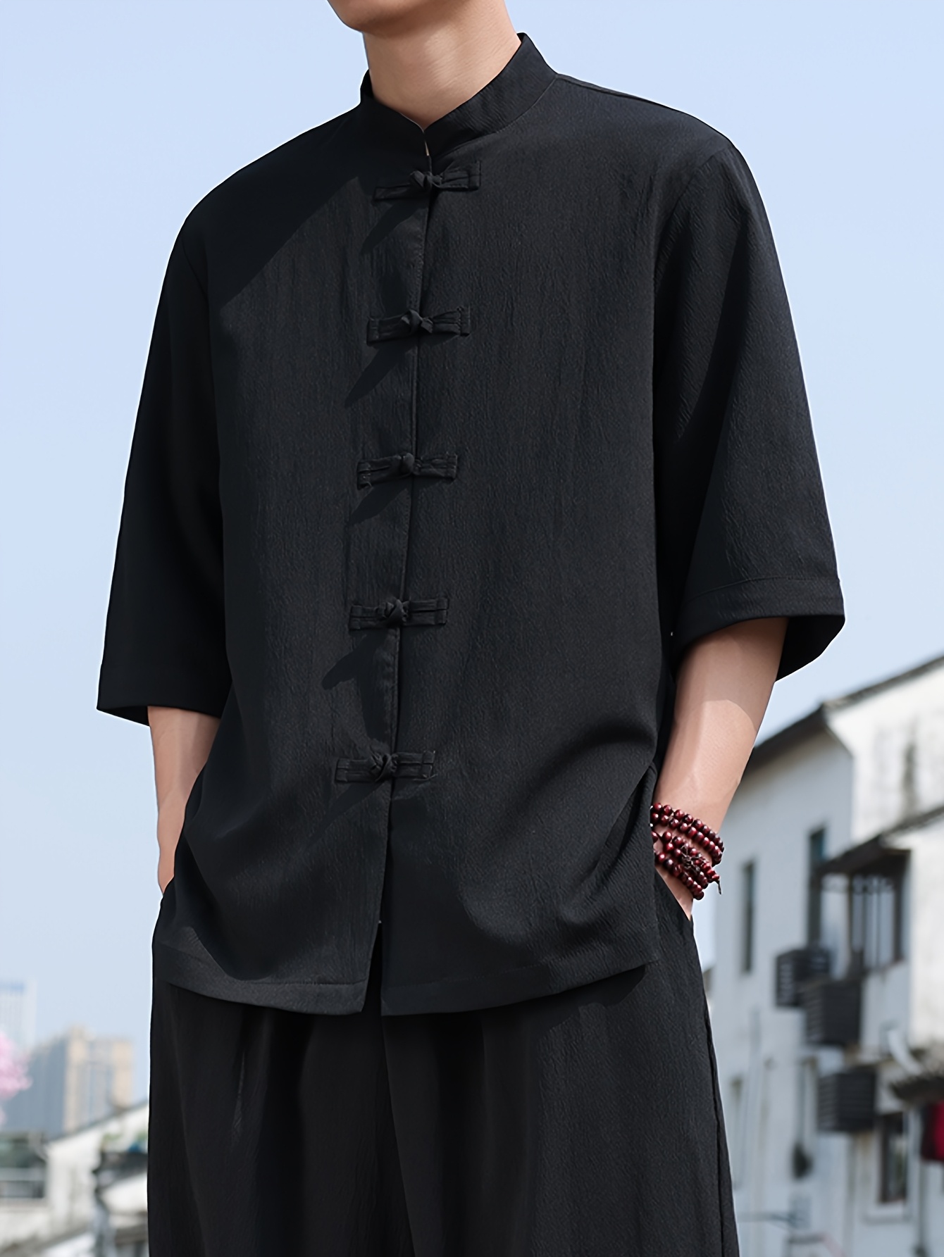 Camicia Blusa Cinese Camicia Cinese Vintage Bottoni Maniche Tre