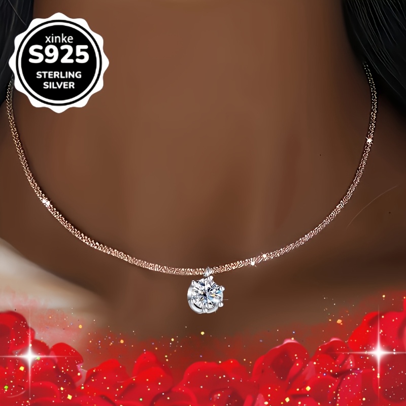 2pcs 925 Sterling Silvery Rhinestone Necklace & Bracelet Set