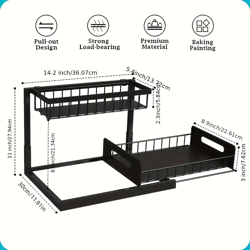 TEMU 1pc Kitchen Storage Rack For Sink Organization And Storage, Sink Organizer, Sliding Pull-out Cabinet Organizer, Metal Sliding Drawer, For