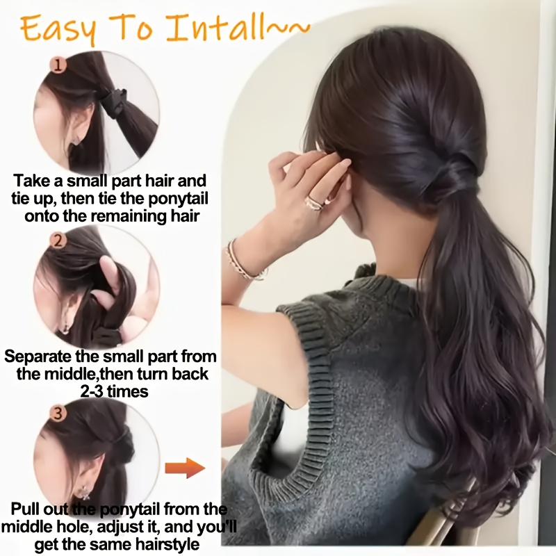     hair bun ponytail wig 18 inch elegant female claw clip extension high temperature synthetic water wave wig suitable for all hairstyles   and   daily wig use details 4