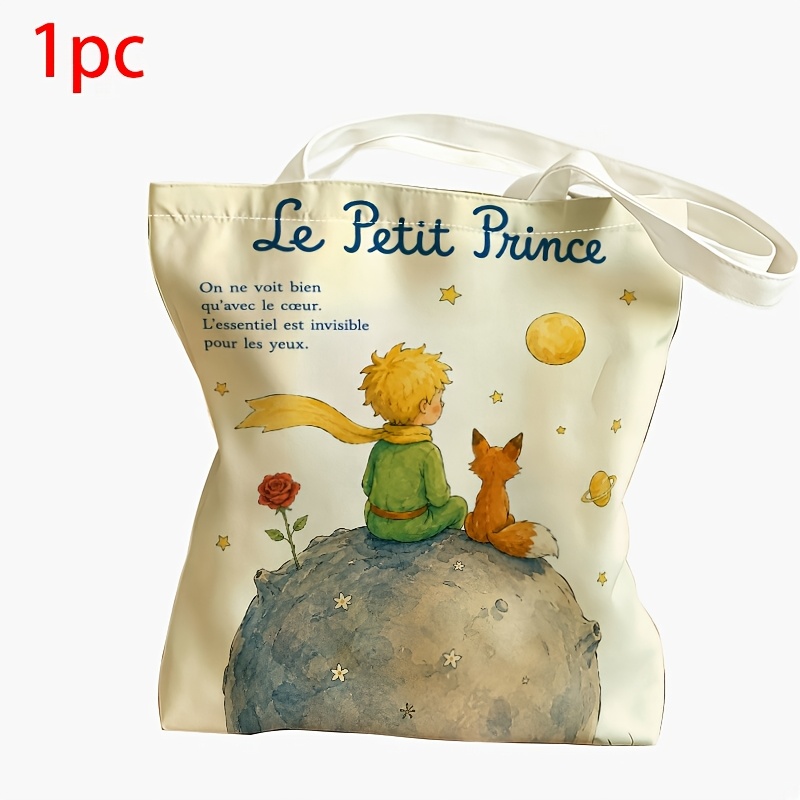 Image of 1pc The Little Prince Tote Bag Suitable For Occasions, Book-themed Gift For &, Shoulder Bag With Iconic Little Prince Print, Lightweight For, Travel, Work, Library (multicolor)
