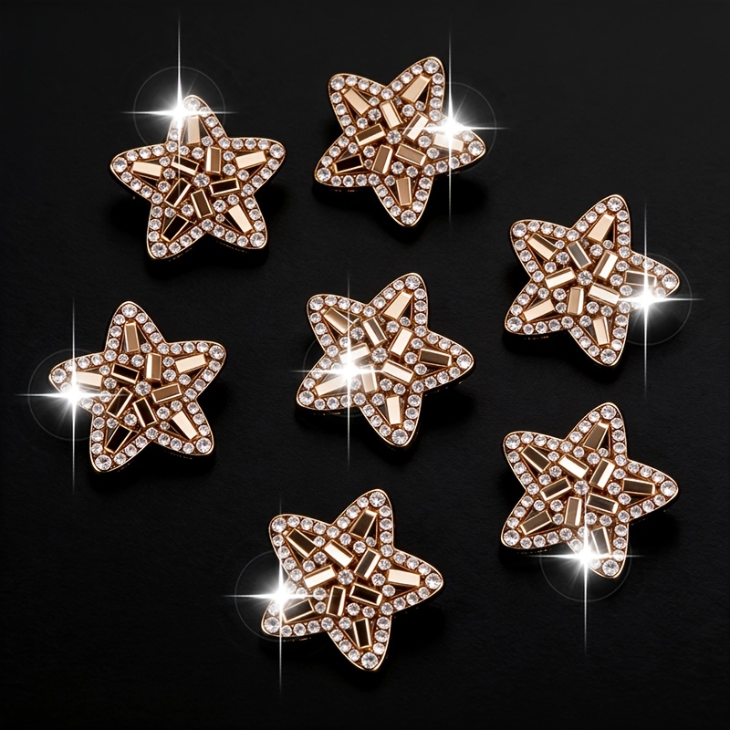 TEMU Set da 7 pezzi di strass termoadesivi a forma di mini stella a punte in tessuto non tessuto ispessito senza supporto, toppe termoadesive da