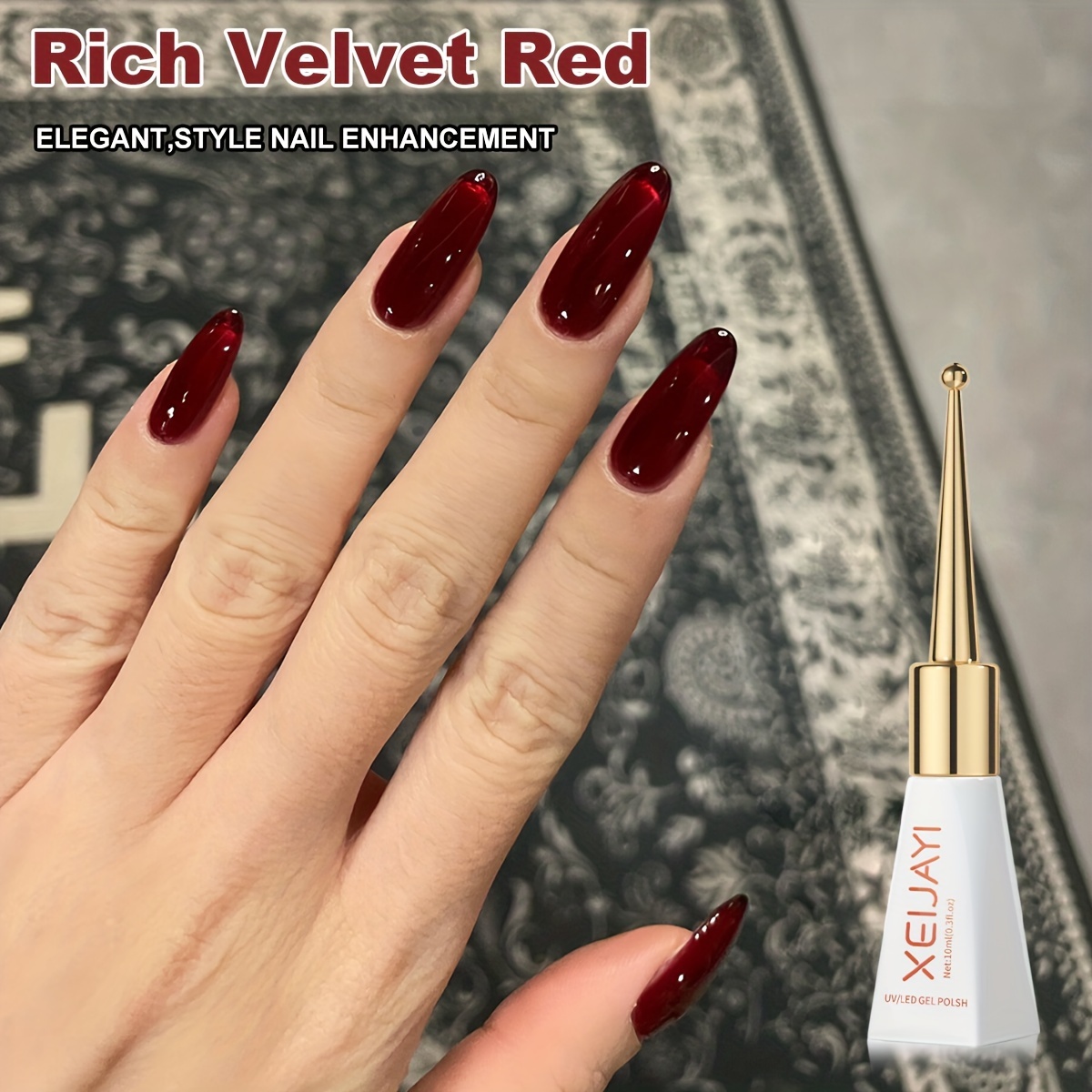 1pc Xeijayi /korean Gel Polish - Rich Wine Red /led Lamp Nail Polish Suitable For , Lamp Required For /led Lamp, Glossy, Color Gel For Diy Nail Art, No Formula