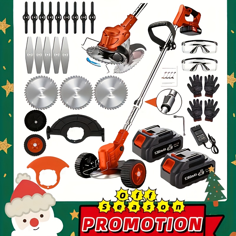 portable home cordless electric lawnmower garden weeder wireless mower features 3 blade types and two high capacity lithium ion batteries powerful performance for lawns gardens and yards tool discount mens gift christmas