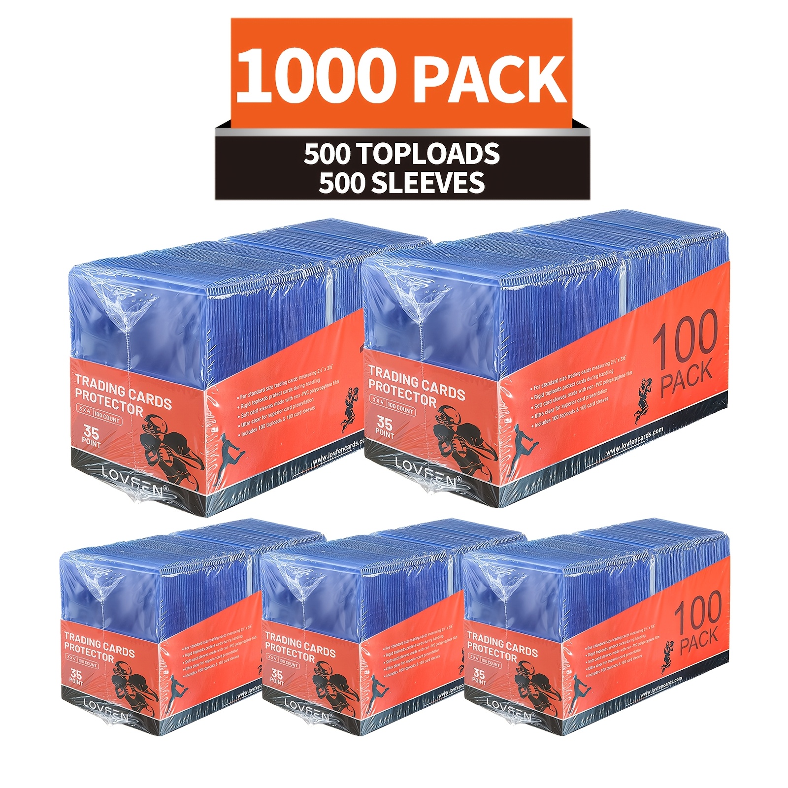 Image of Lovfen 1000 Ct , 3"x4" Baseball Card Protective Case Hard Plastic, Regular Top Loading Card Holder, Suitable For Sports Football Trading Cards(500 Card Holders + 500 Sleeves)
