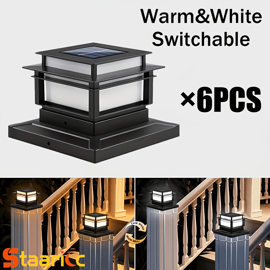 Staaricc 6-pack Solar Column Cover Lights, Outdoor Bright Led Solar Fence Deck Lights For Garden Porch Patio Stair Decoration, Switchable
