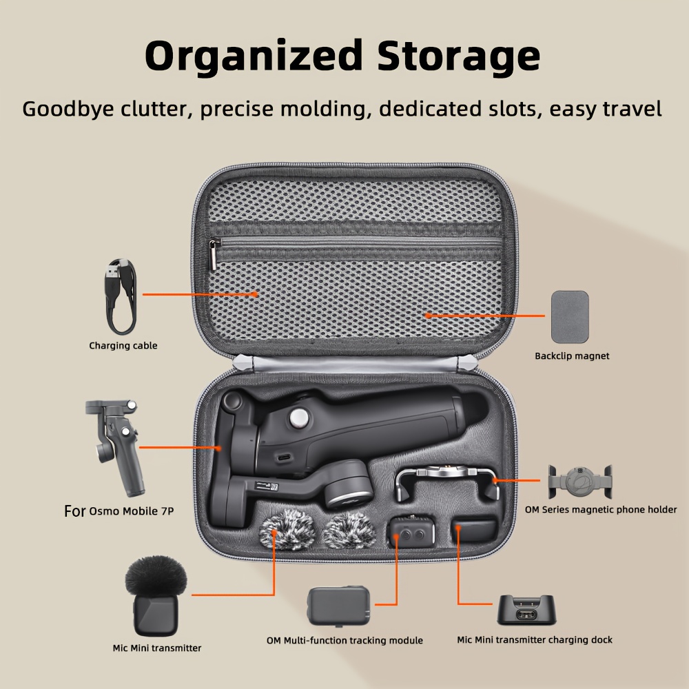 mobile 7 7p portable storage bag lightweight pu carrying case for gimbal accessories sd cards gray details 1