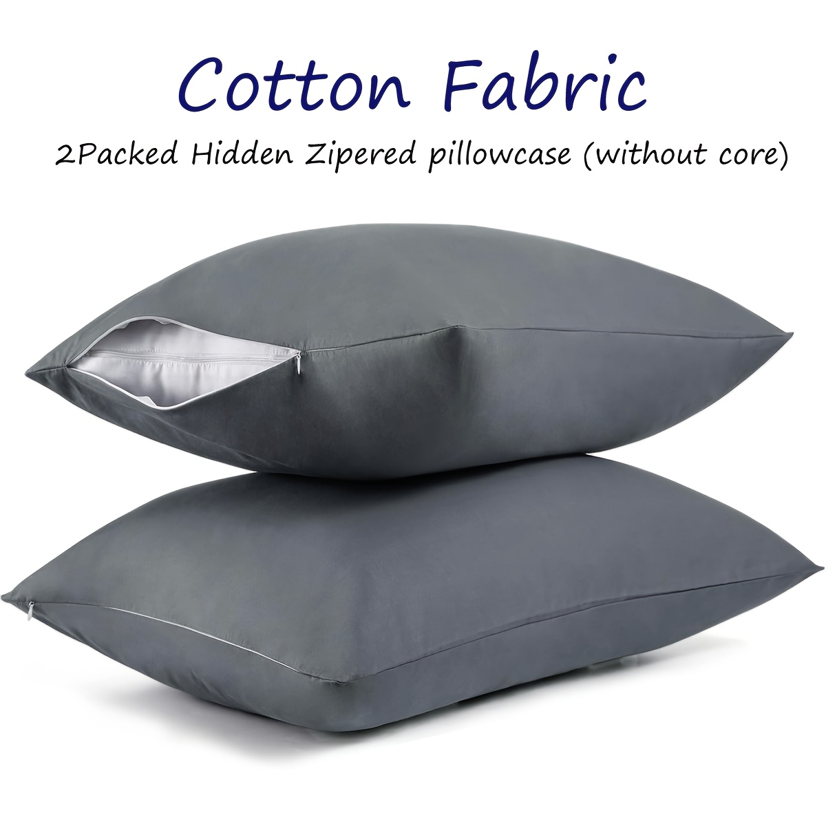 Pillow Cases Standard Size Set Of 2-100% Cotton Cozy & Protectors With Zipper Hidden 200 Cooling Pillowcases Covers For Hair And Skin