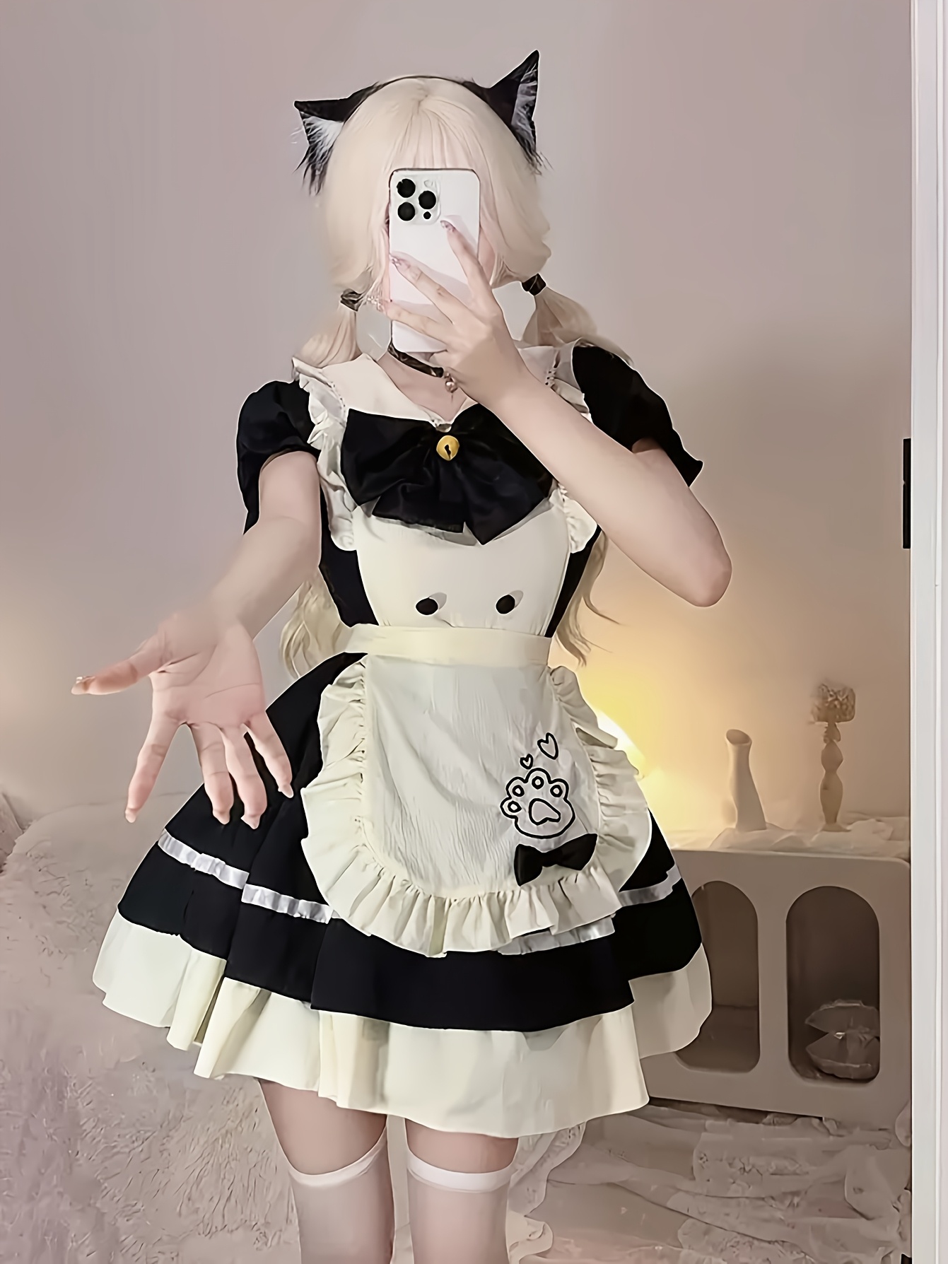 Cat Paw Cafe Maid Dress Japanese Lolita Style Cute Apron Dress for Cosplay,  Theme Restaurants, and Cafes