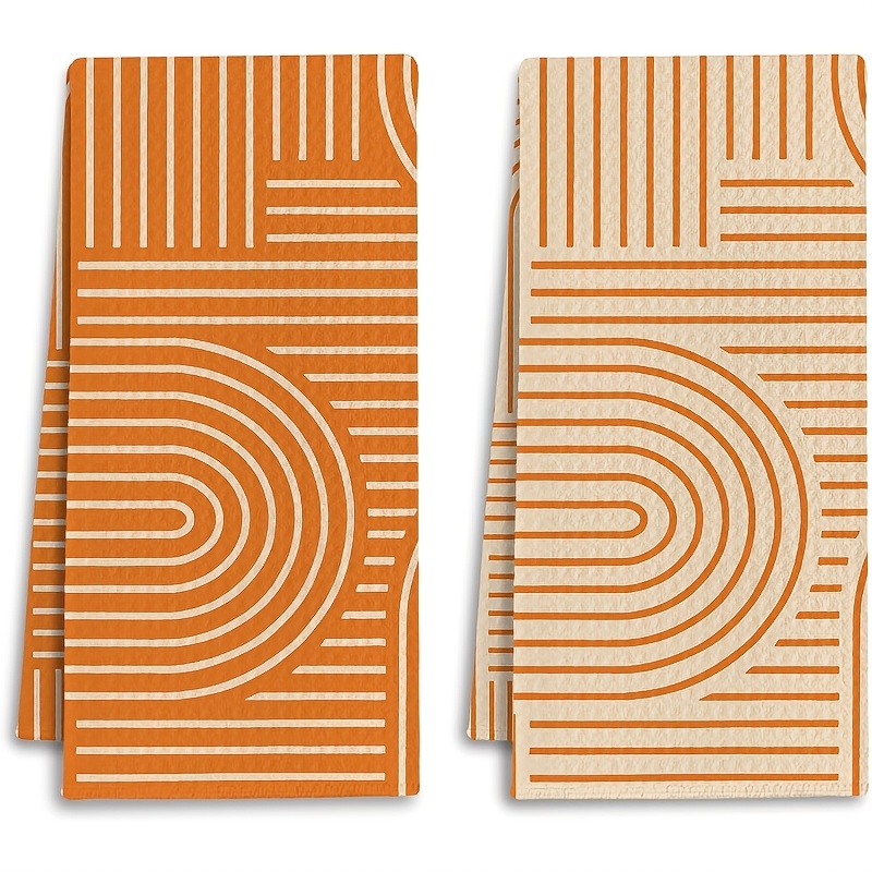 TEMU 2-pack 16x24 Abstract Bohemian Style Towels, Minimalist Napkins Tea Towels, For Kitchen Decor, Medieval Orange Decorative Dish Towels For