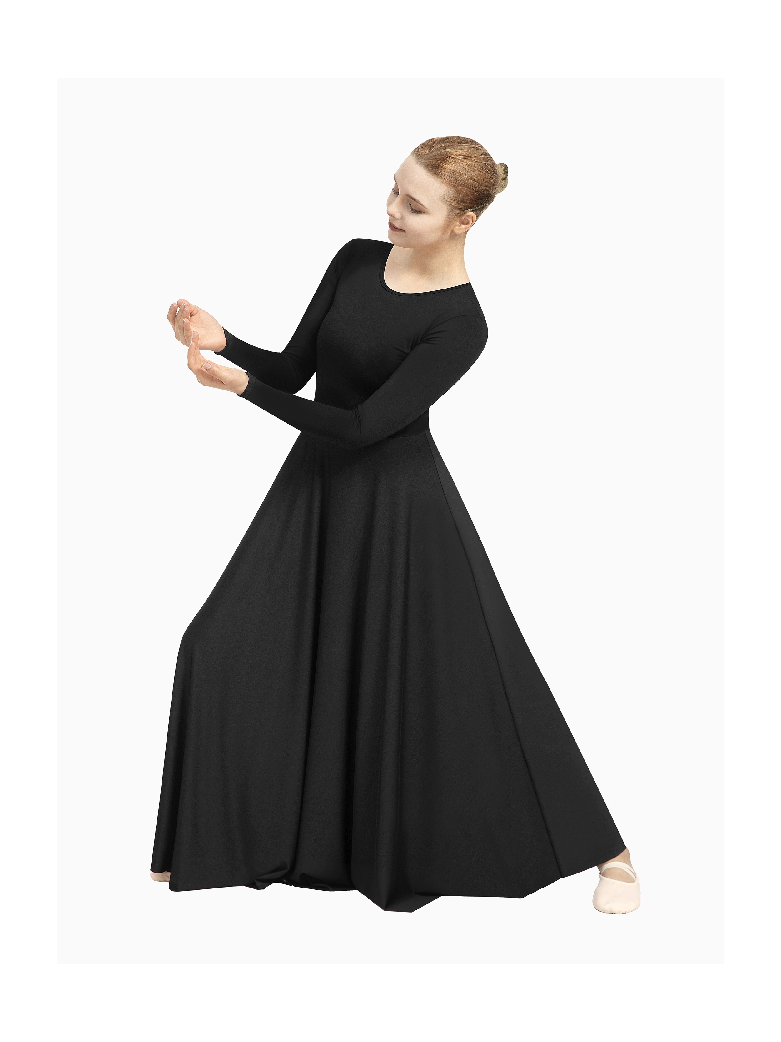 Praise Dresses For Sale Women's Praise Dance Dress  Full-Length Liturgical  Worship Costume With Gold Waist Panels