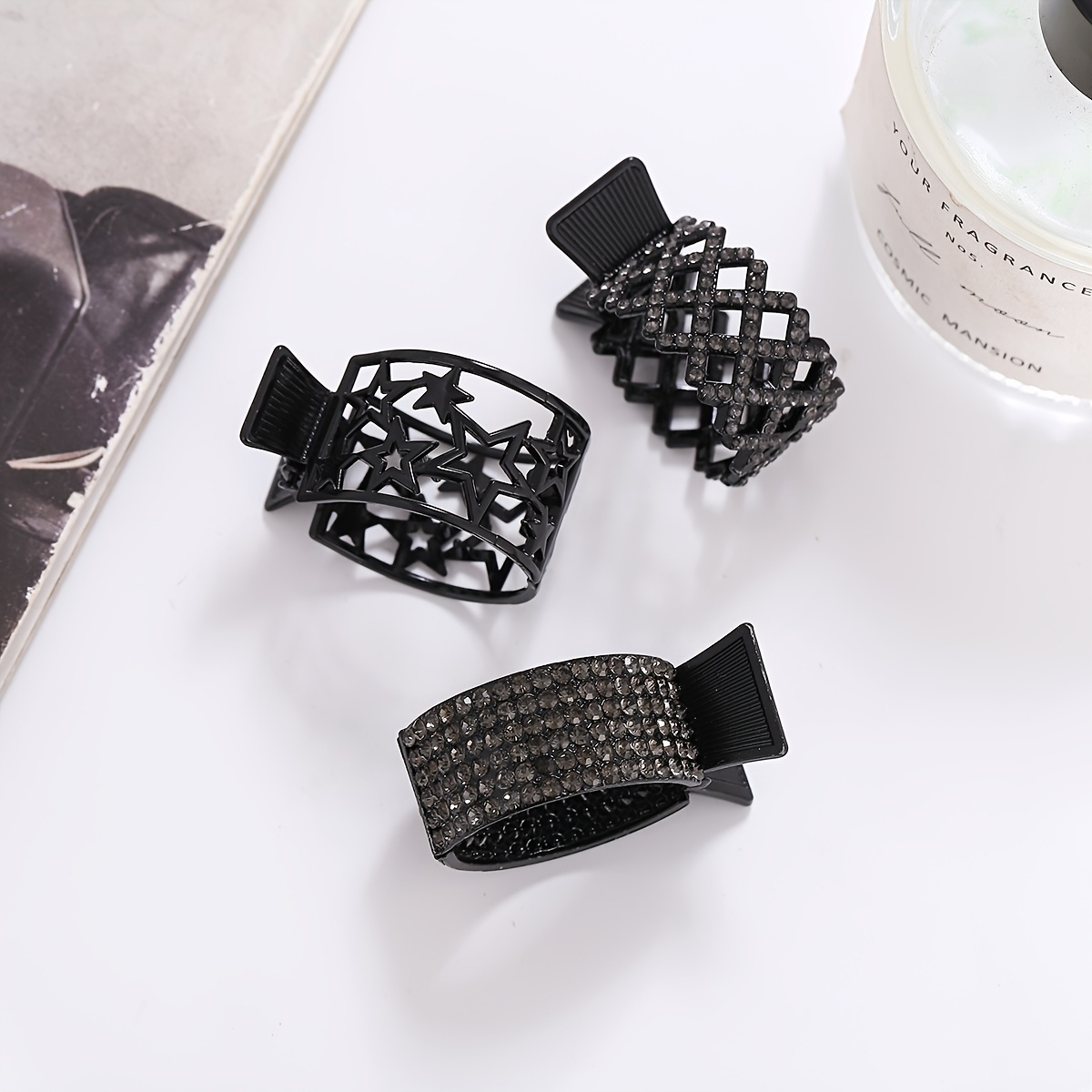 E-shop 3er-Set Legierung Pferdeschwanz Schnalle Clip High-End Schwarz Strass Hohler Stern Haarnadel Europäische und Amerikanische Hot-Selling Mode