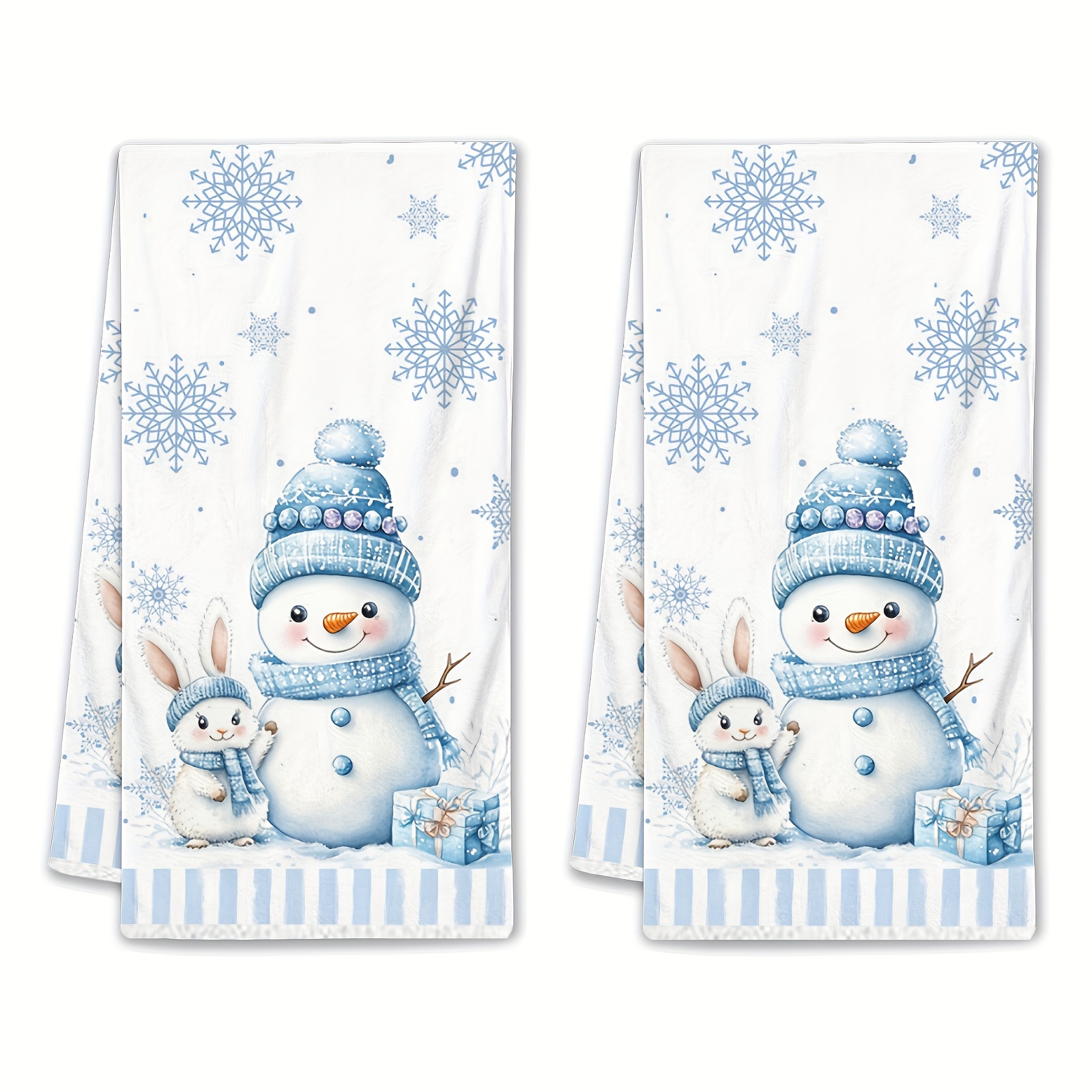 TEMU 2pcs Christmas Bathroom Hand Towel, Snowflake Snowman And Design, Modern Cartoon Style, Microfiber, Rectangular Bathroom Hand Towel, Farmhouse