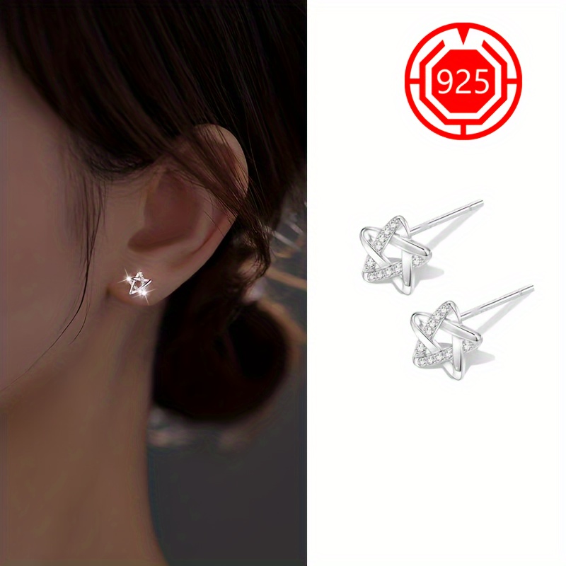 925 Silver Star Stud Earrings Hypoallergenic High-end Women's Earrings