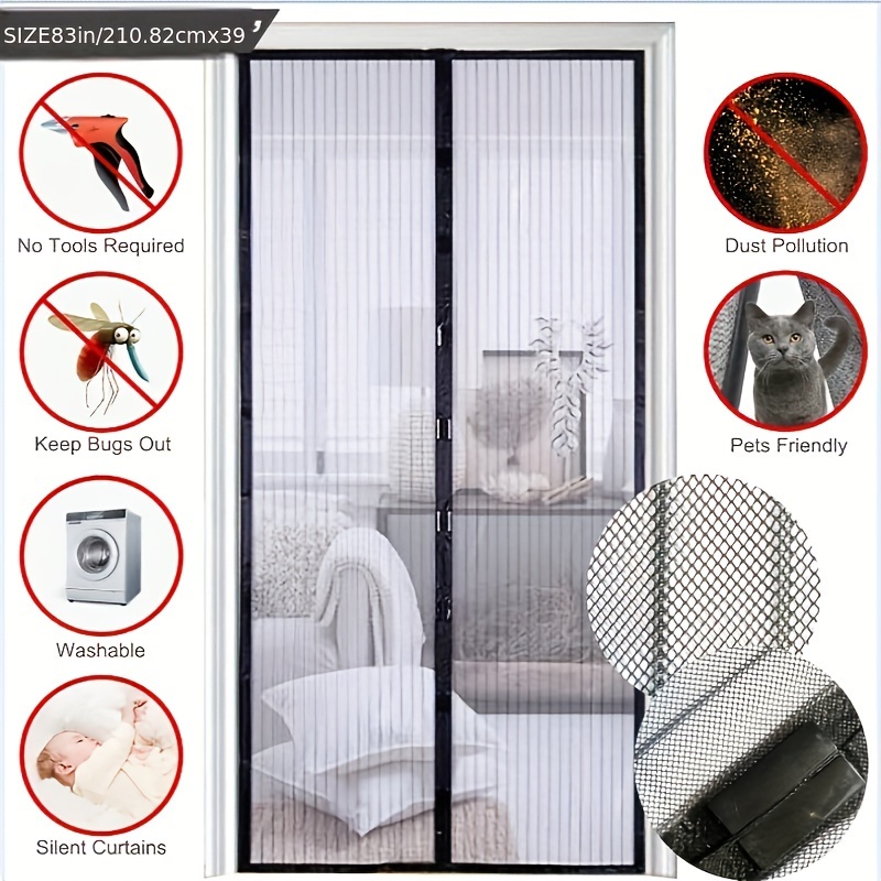 

Mosquito Net Curtain With Magnets - Durable Polyester Door Mesh Screen For Insect & Sandfly Protection, Easy Install & Automatic Closing, Washable, Fits Living Room, Bedroom, Kitchen - 1pc