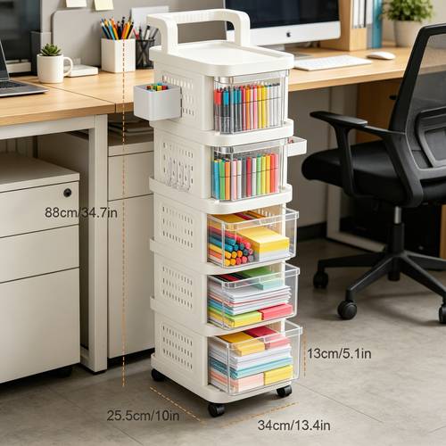5 tier office drawer cabinet with wheels and brakes transparent drawer filing cabinet office supplies storage cart study room document and stationery organizer stable load bearing dual purpose drawer cabinet for home and study room