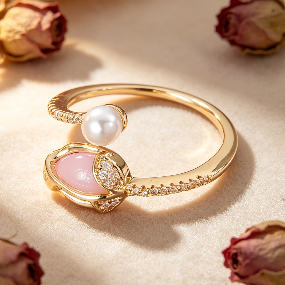 TEMU Tulip Bud Ring, Gentle And Lightly Luxurious Design, Elegant Jewelry For Women