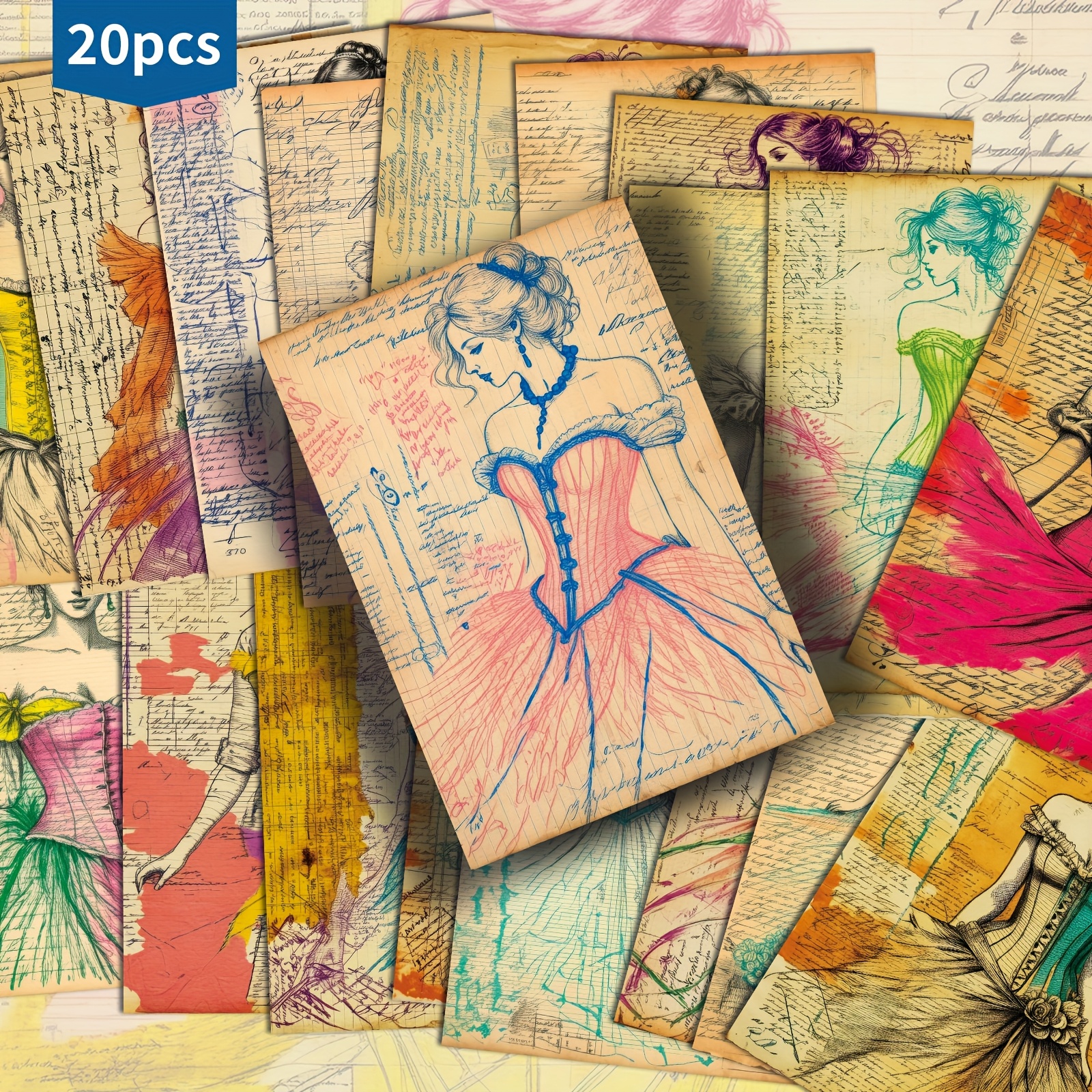 TEMU Set Of 20 Retro-style Postcards Featuring Vintage Fashion Sketches, Measuring 4x6 Inches. Ideal For Junk Journaling, Classic Pinup Illustrations