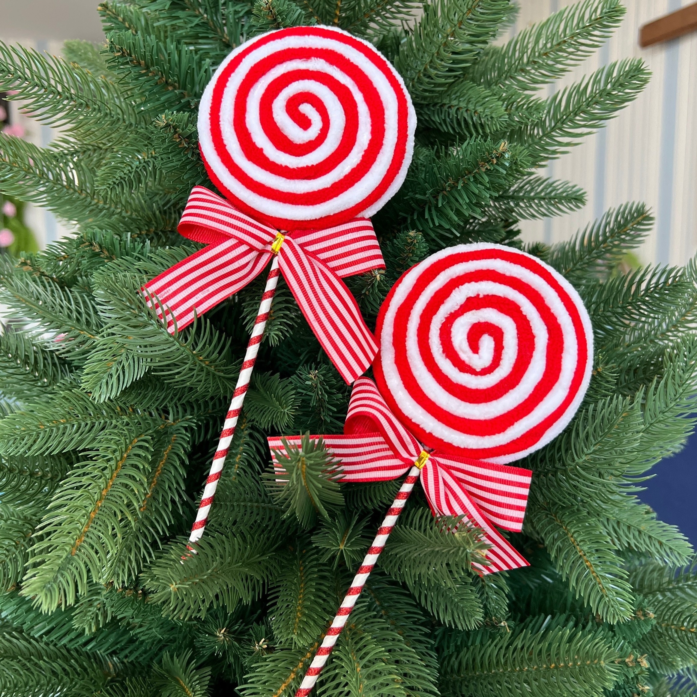 

2pcs Red & Striped Christmas Ornaments - For Decoration, Parties &