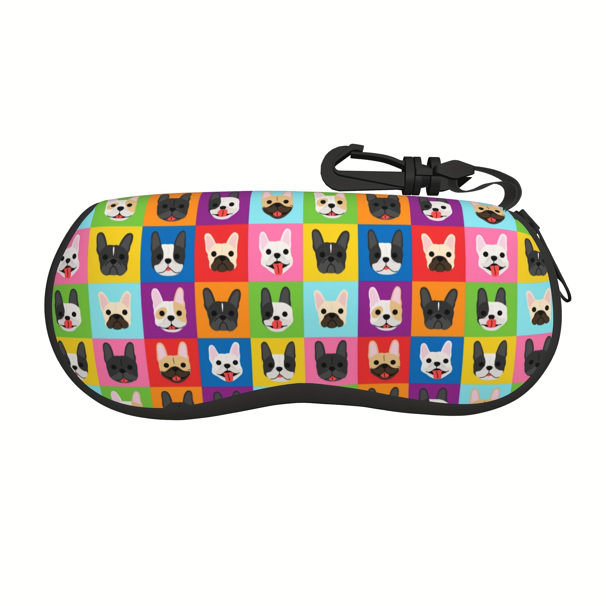 

Portable French Bulldog Pattern Eyeglass Case With Keychain, Soft Neoprene Zipper - Suitable For Sunglasses And Storage