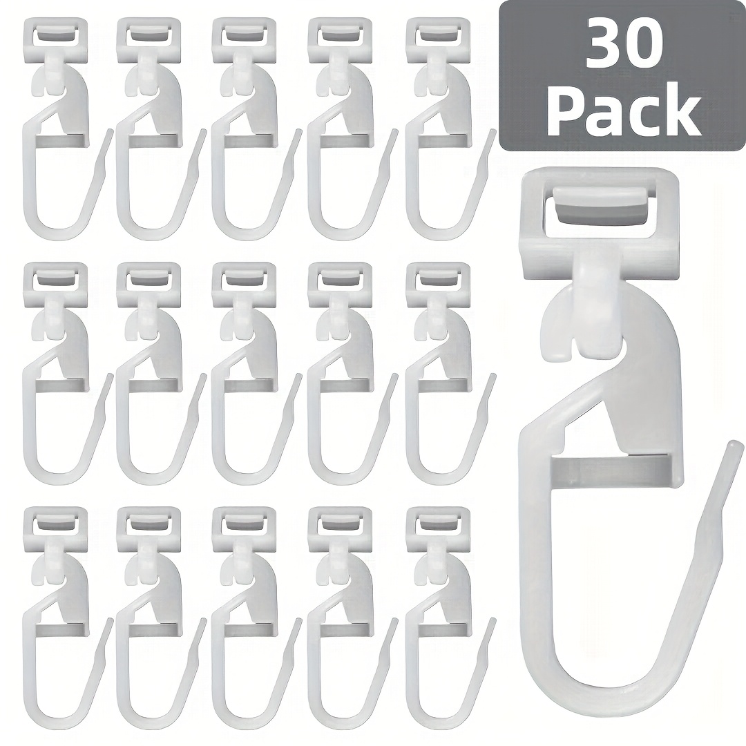 Image of 15/30pcs Plastic Shower Curtain Hooks Drapery Hook Pins White Plastic Curtain Rail Track Hooks Curtain Track Glider Hooks Slider For Window Curtain Door Curtain And Shower Curtain White