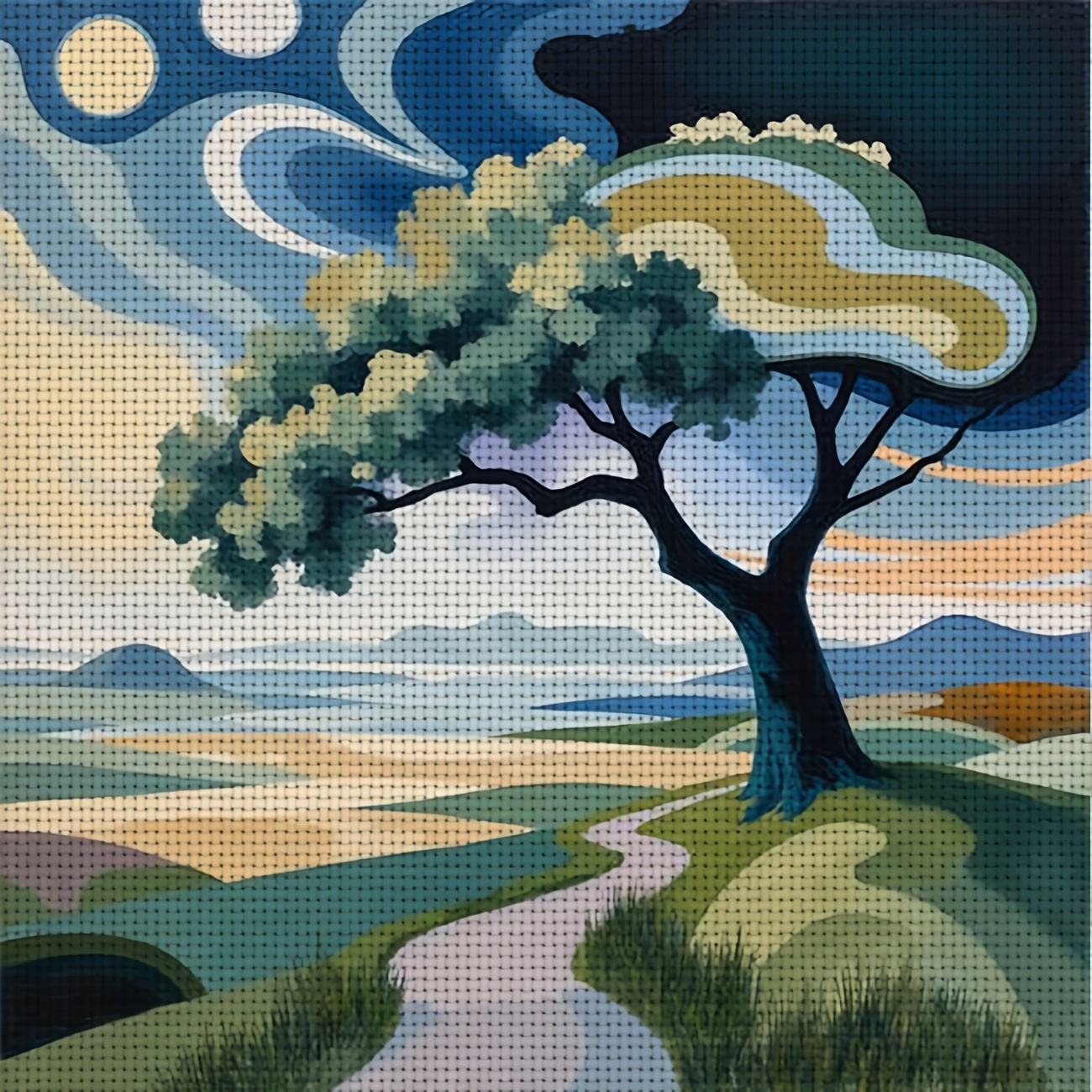 TEMU 1pc Printed Cross- Kit | "tree In The Wilderness" Pattern, Ideal For Beginners, Includes Canvas, Needles, Pattern, And Instructions, Perfect For