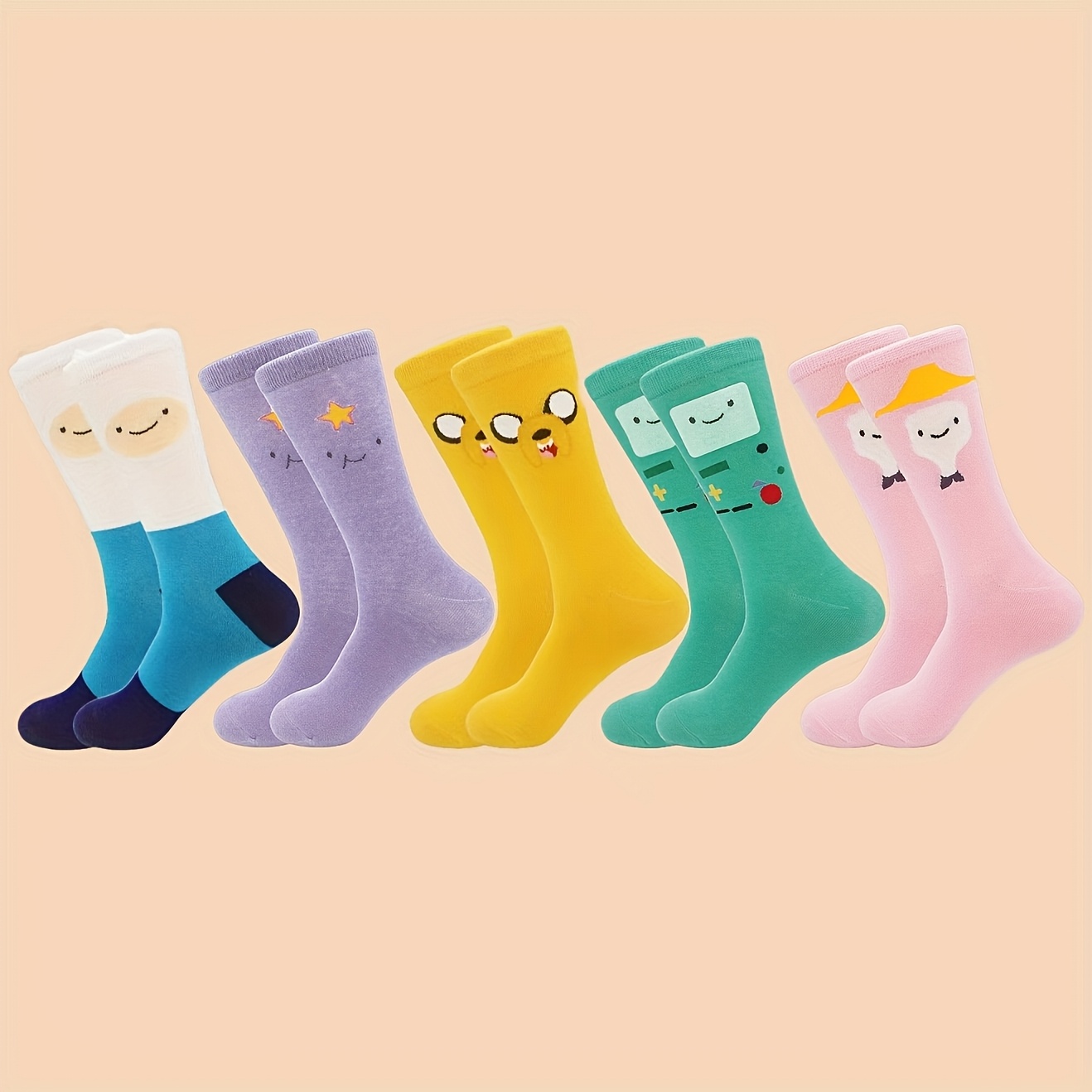 TEMU 3/5-pair Women's Socks, Warner . Collaboration With Finn Cake And Other Cartoon Characters, Cute And Trendy Socks Full Of Imagination, Suitable