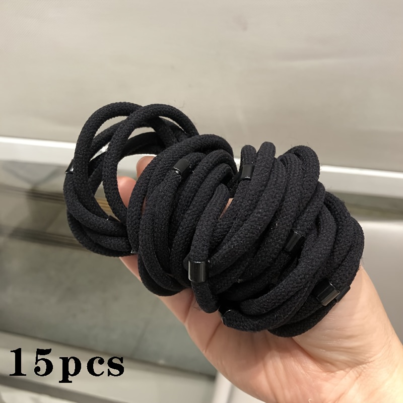 TEMU 15pcs Black Hair Ties For Women, Simple And Elegant -look Ponytail Holders, Korean Influencer Style Hair Ropes, High Elasticity And Durable Hair